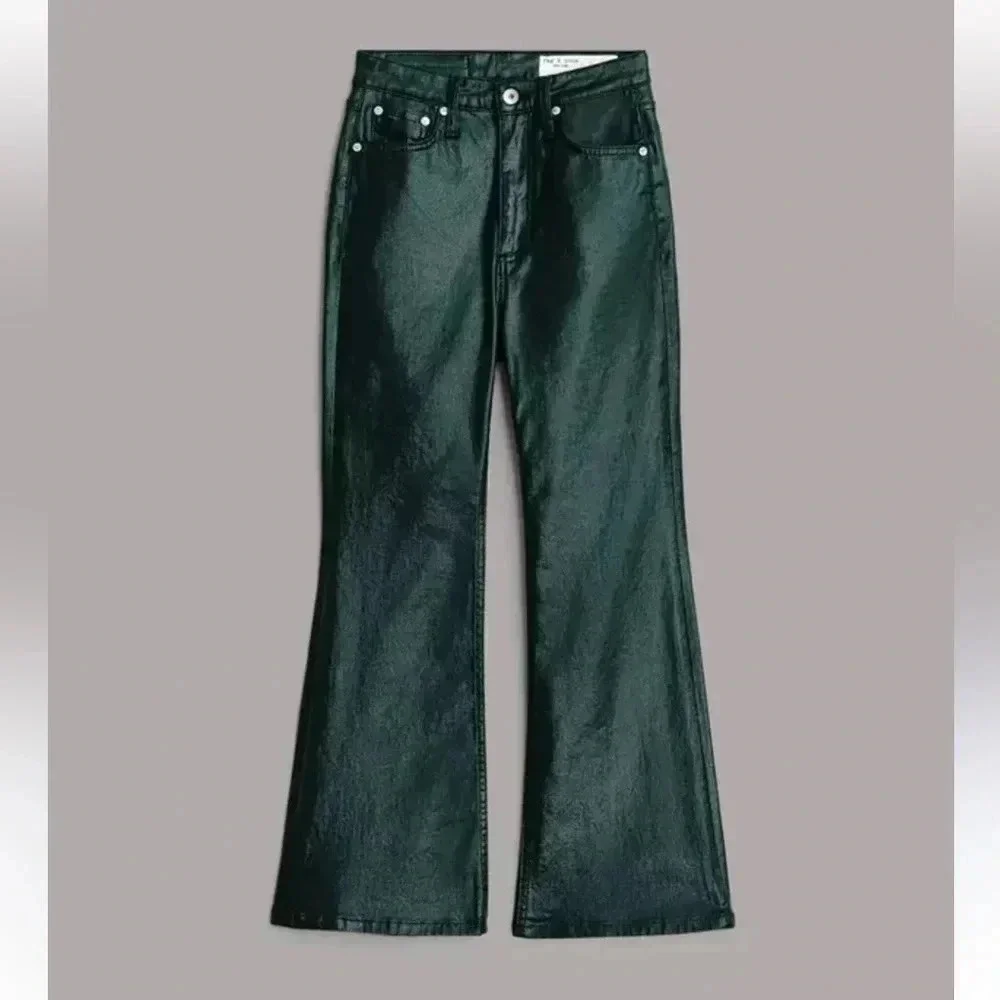 Rag & Bone Casey High-Rise Ankle Flare Coated Pine Grove NWT size 30 - Picture 2 of 10